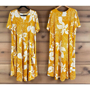 London Bridges Jessi Midi Dress Gold Leafy Print Pockets Size Medium Fits 8-16